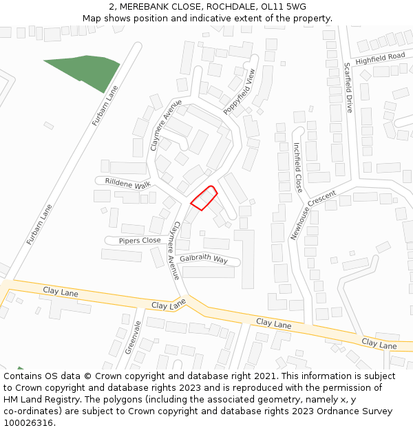 2, MEREBANK CLOSE, ROCHDALE, OL11 5WG: Location map and indicative extent of plot