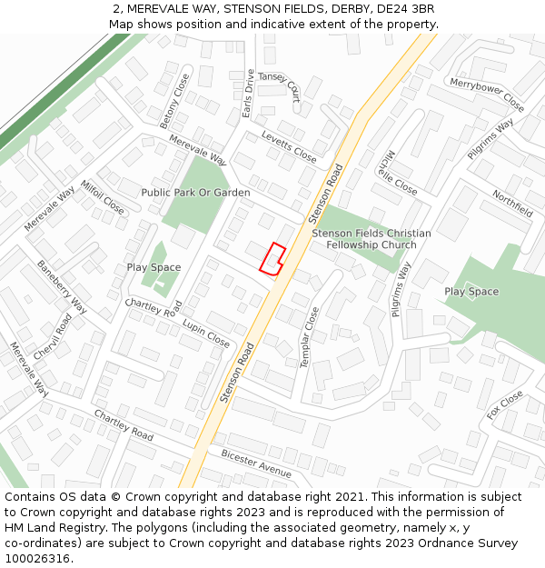 2, MEREVALE WAY, STENSON FIELDS, DERBY, DE24 3BR: Location map and indicative extent of plot