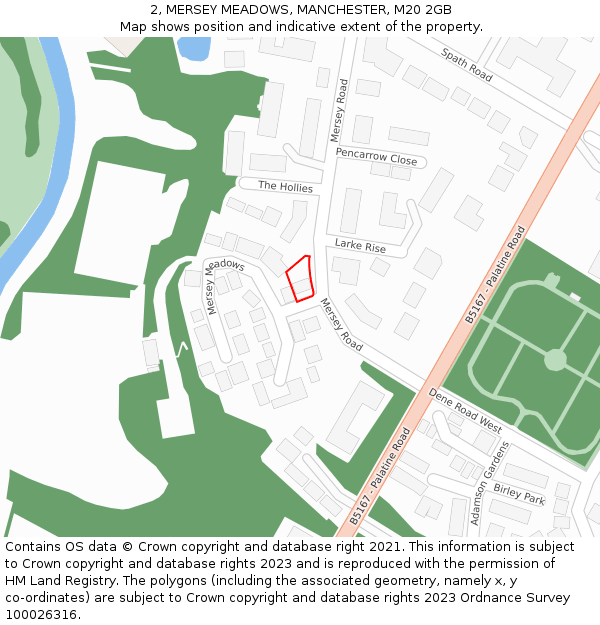 2, MERSEY MEADOWS, MANCHESTER, M20 2GB: Location map and indicative extent of plot