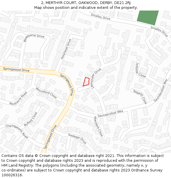 2, MERTHYR COURT, OAKWOOD, DERBY, DE21 2RJ: Location map and indicative extent of plot