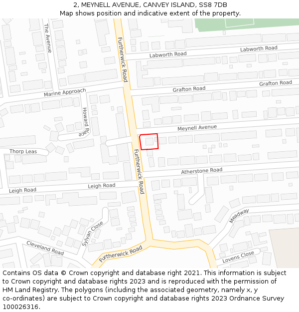 2, MEYNELL AVENUE, CANVEY ISLAND, SS8 7DB: Location map and indicative extent of plot