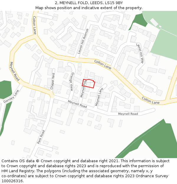 2, MEYNELL FOLD, LEEDS, LS15 9BY: Location map and indicative extent of plot