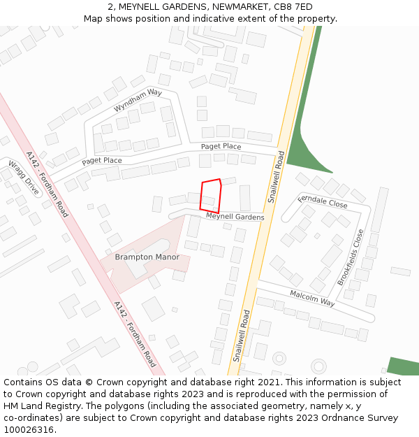 2, MEYNELL GARDENS, NEWMARKET, CB8 7ED: Location map and indicative extent of plot