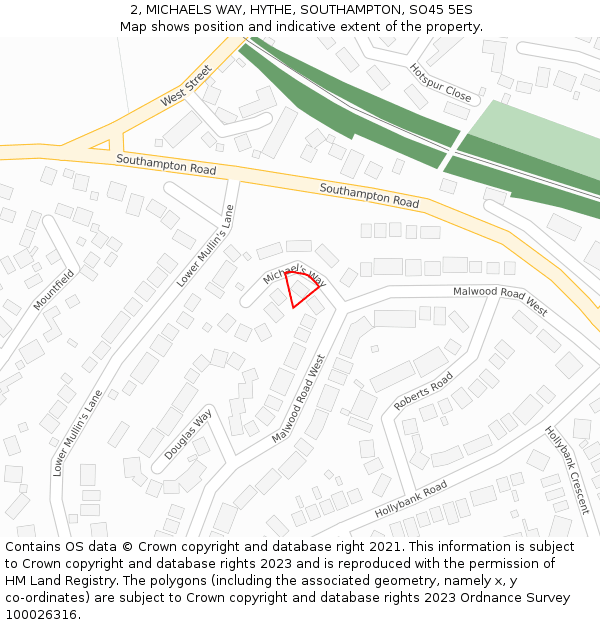 2, MICHAELS WAY, HYTHE, SOUTHAMPTON, SO45 5ES: Location map and indicative extent of plot