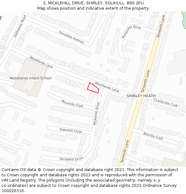 2, MICKLEHILL DRIVE, SHIRLEY, SOLIHULL, B90 2PU: Location map and indicative extent of plot
