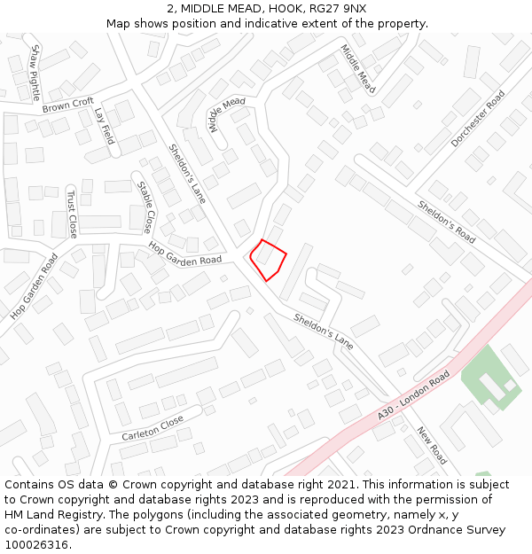 2, MIDDLE MEAD, HOOK, RG27 9NX: Location map and indicative extent of plot