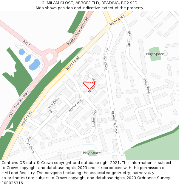 2, MILAM CLOSE, ARBORFIELD, READING, RG2 9FD: Location map and indicative extent of plot