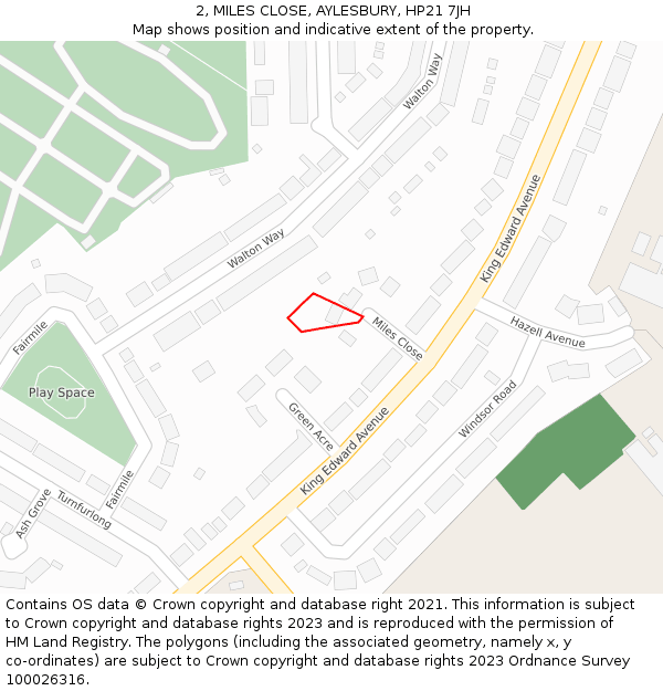 2, MILES CLOSE, AYLESBURY, HP21 7JH: Location map and indicative extent of plot