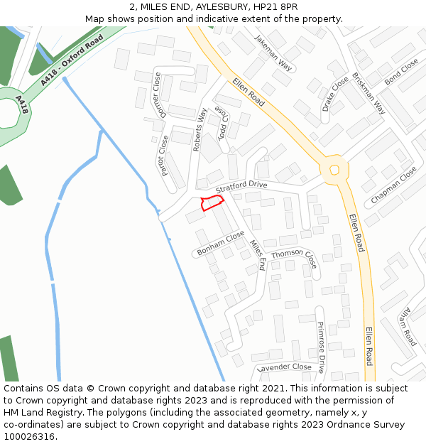 2, MILES END, AYLESBURY, HP21 8PR: Location map and indicative extent of plot