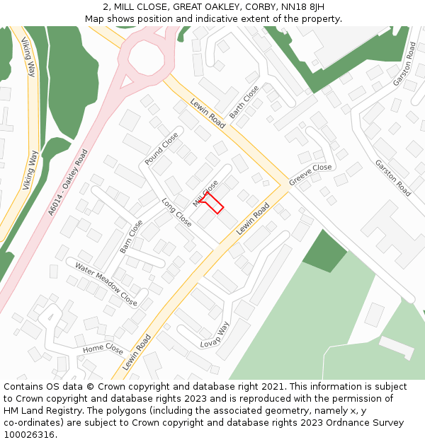 2, MILL CLOSE, GREAT OAKLEY, CORBY, NN18 8JH: Location map and indicative extent of plot
