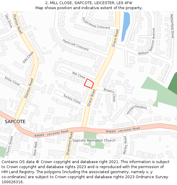 2, MILL CLOSE, SAPCOTE, LEICESTER, LE9 4FW: Location map and indicative extent of plot