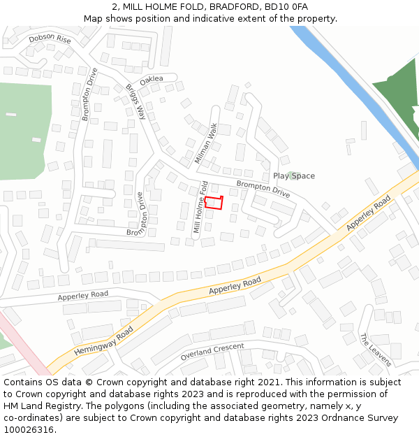 2, MILL HOLME FOLD, BRADFORD, BD10 0FA: Location map and indicative extent of plot