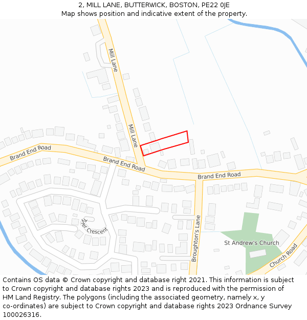 2, MILL LANE, BUTTERWICK, BOSTON, PE22 0JE: Location map and indicative extent of plot