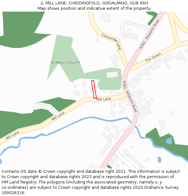 2, MILL LANE, CHIDDINGFOLD, GODALMING, GU8 4SH: Location map and indicative extent of plot