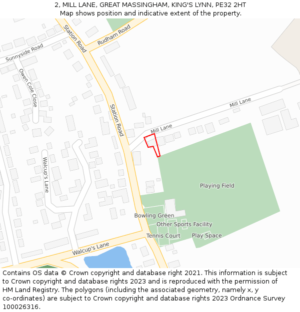 2, MILL LANE, GREAT MASSINGHAM, KING'S LYNN, PE32 2HT: Location map and indicative extent of plot
