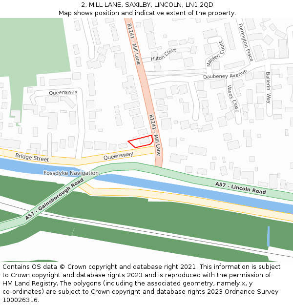 2, MILL LANE, SAXILBY, LINCOLN, LN1 2QD: Location map and indicative extent of plot