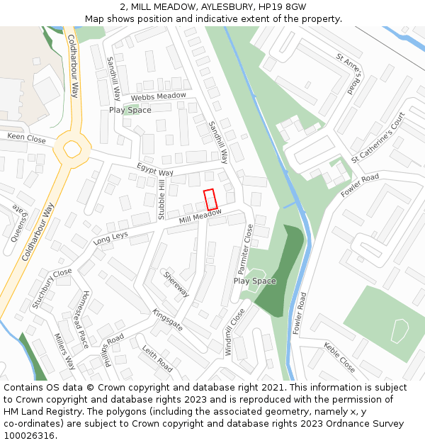 2, MILL MEADOW, AYLESBURY, HP19 8GW: Location map and indicative extent of plot