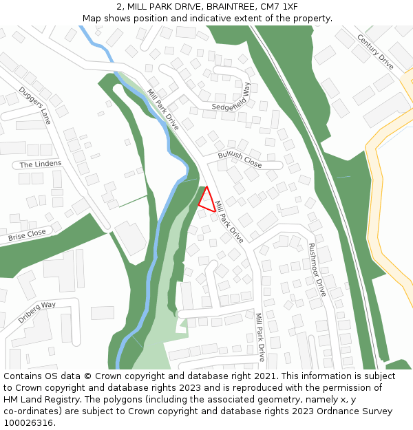 2, MILL PARK DRIVE, BRAINTREE, CM7 1XF: Location map and indicative extent of plot