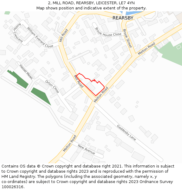 2, MILL ROAD, REARSBY, LEICESTER, LE7 4YN: Location map and indicative extent of plot