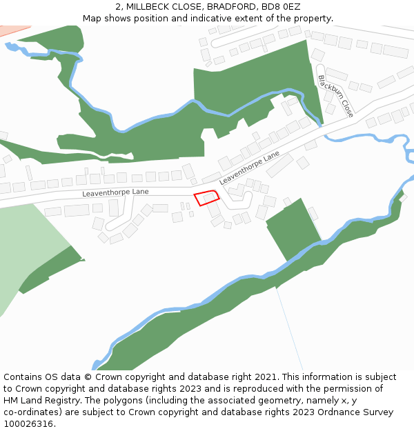 2, MILLBECK CLOSE, BRADFORD, BD8 0EZ: Location map and indicative extent of plot