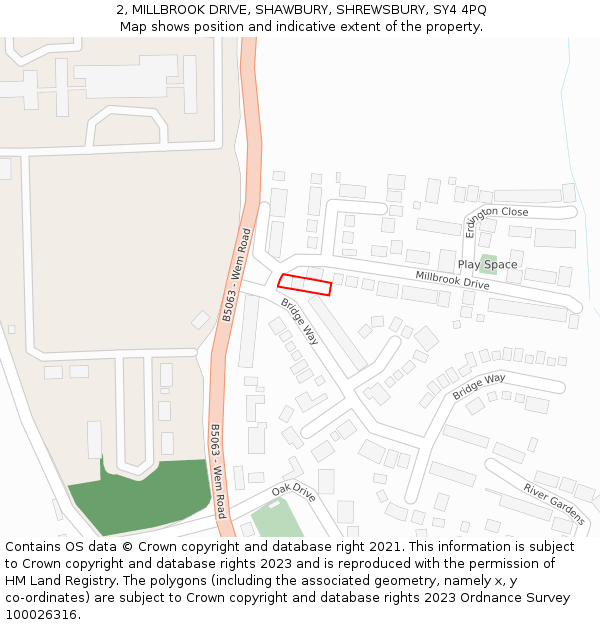 2, MILLBROOK DRIVE, SHAWBURY, SHREWSBURY, SY4 4PQ: Location map and indicative extent of plot