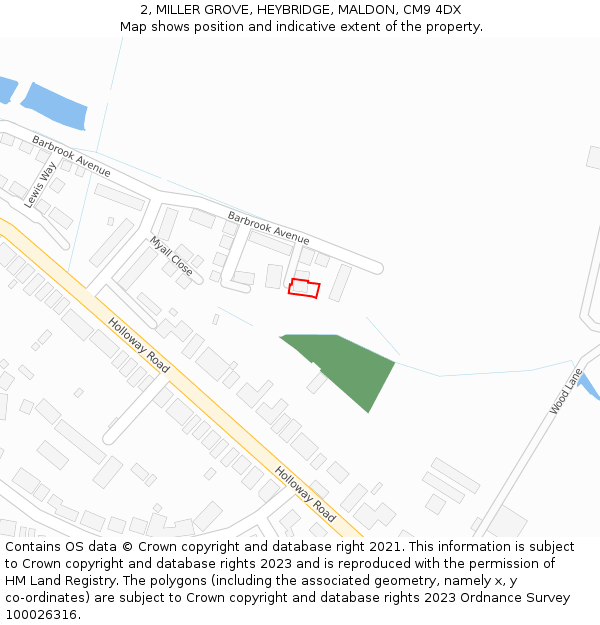 2, MILLER GROVE, HEYBRIDGE, MALDON, CM9 4DX: Location map and indicative extent of plot