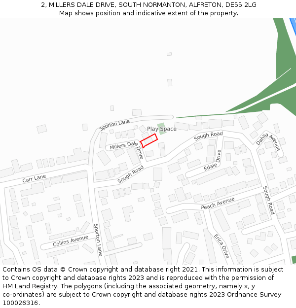 2, MILLERS DALE DRIVE, SOUTH NORMANTON, ALFRETON, DE55 2LG: Location map and indicative extent of plot