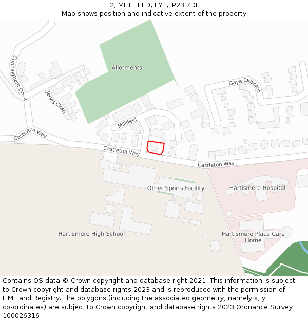 2, MILLFIELD, EYE, IP23 7DE: Location map and indicative extent of plot