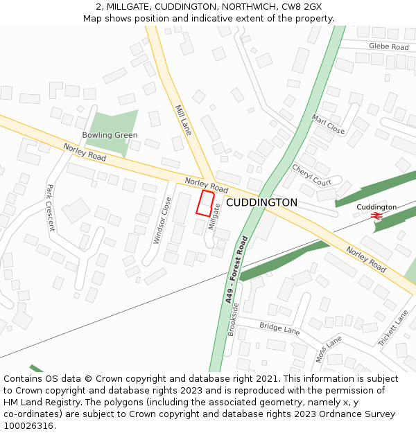 2, MILLGATE, CUDDINGTON, NORTHWICH, CW8 2GX: Location map and indicative extent of plot