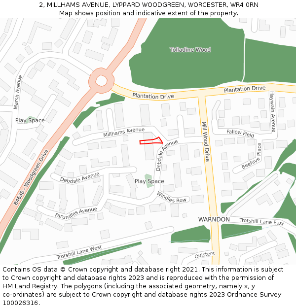 2, MILLHAMS AVENUE, LYPPARD WOODGREEN, WORCESTER, WR4 0RN: Location map and indicative extent of plot