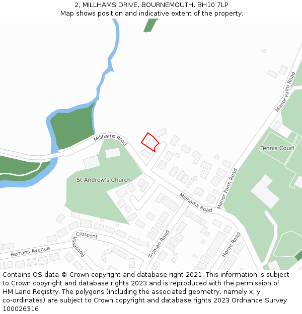 2, MILLHAMS DRIVE, BOURNEMOUTH, BH10 7LP: Location map and indicative extent of plot