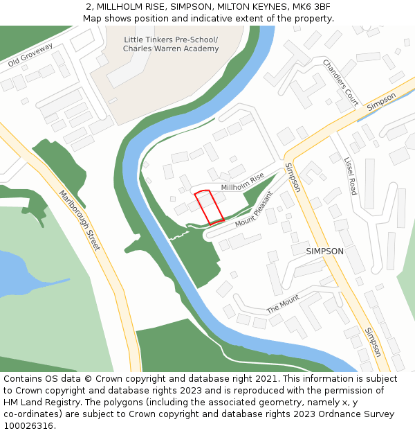 2, MILLHOLM RISE, SIMPSON, MILTON KEYNES, MK6 3BF: Location map and indicative extent of plot