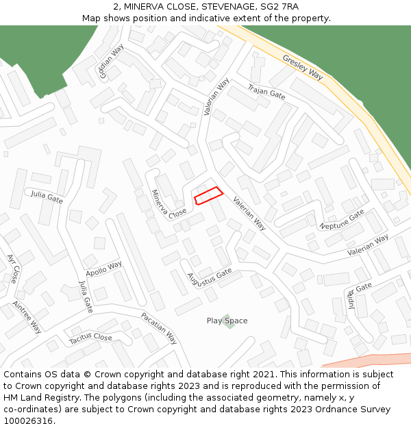 2, MINERVA CLOSE, STEVENAGE, SG2 7RA: Location map and indicative extent of plot