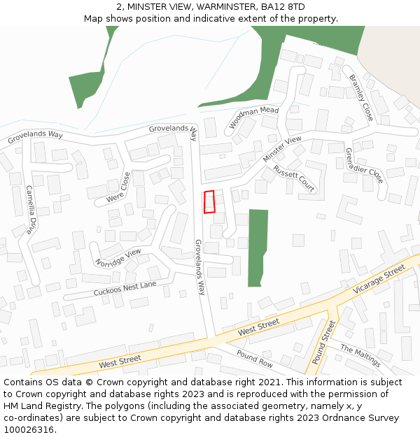 2, MINSTER VIEW, WARMINSTER, BA12 8TD: Location map and indicative extent of plot