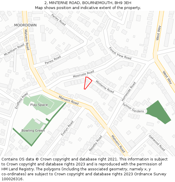 2, MINTERNE ROAD, BOURNEMOUTH, BH9 3EH: Location map and indicative extent of plot