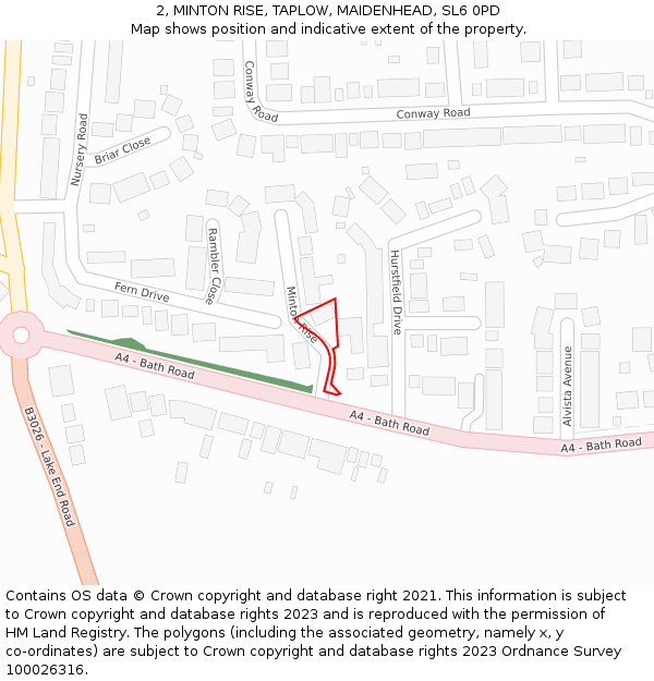 2, MINTON RISE, TAPLOW, MAIDENHEAD, SL6 0PD: Location map and indicative extent of plot