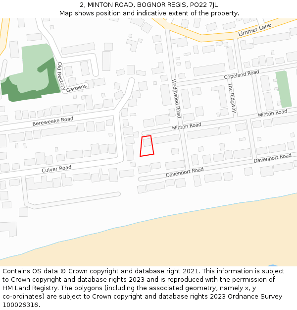 2, MINTON ROAD, BOGNOR REGIS, PO22 7JL: Location map and indicative extent of plot
