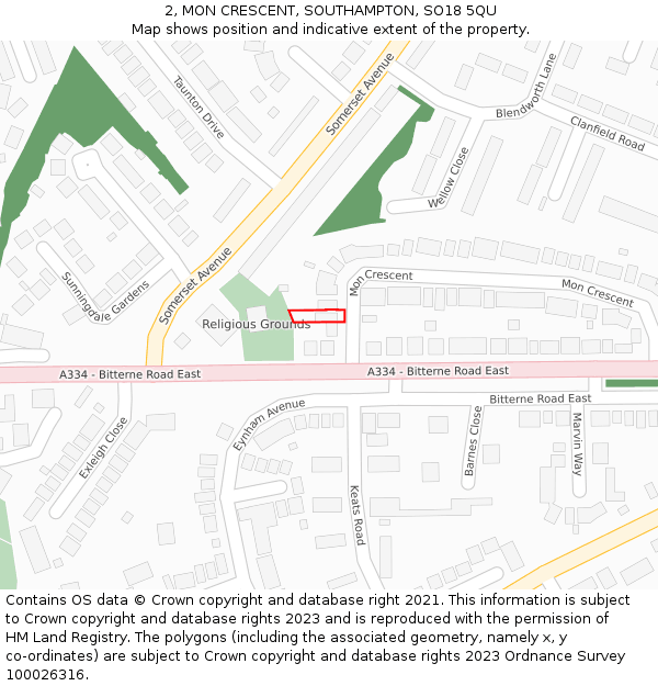 2, MON CRESCENT, SOUTHAMPTON, SO18 5QU: Location map and indicative extent of plot