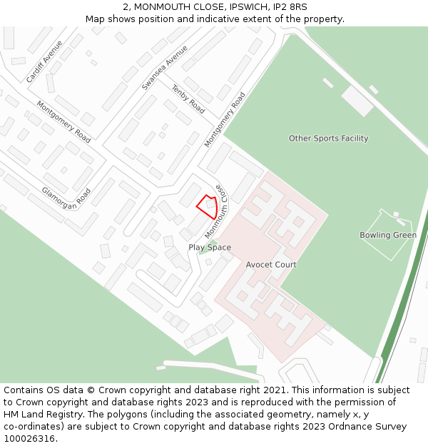 2, MONMOUTH CLOSE, IPSWICH, IP2 8RS: Location map and indicative extent of plot