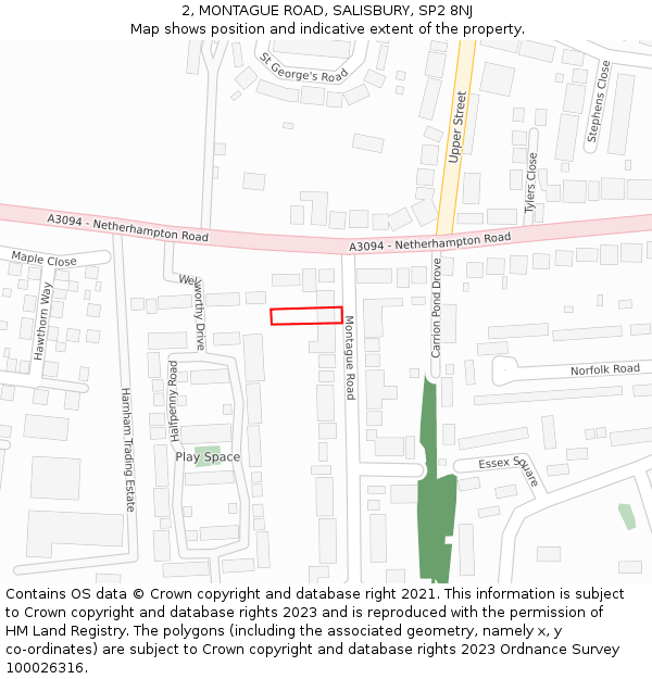 2, MONTAGUE ROAD, SALISBURY, SP2 8NJ: Location map and indicative extent of plot