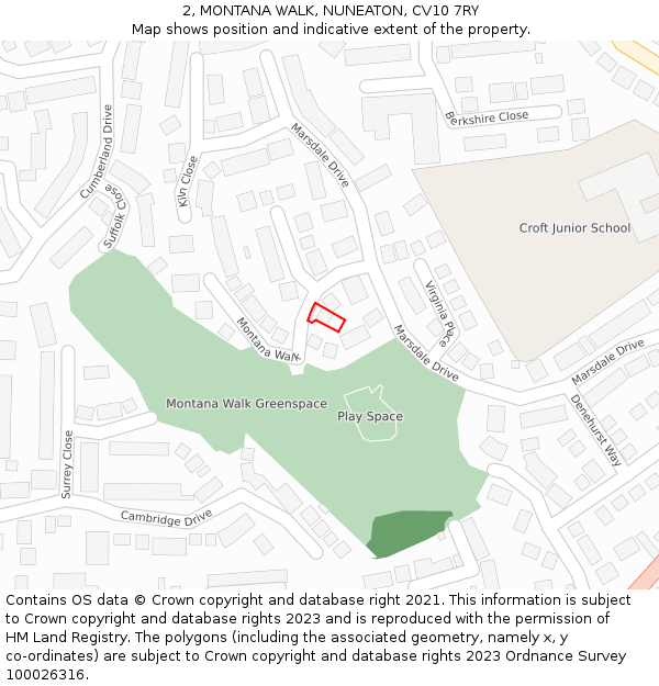 2, MONTANA WALK, NUNEATON, CV10 7RY: Location map and indicative extent of plot