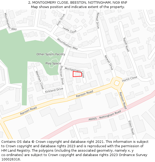 2, MONTGOMERY CLOSE, BEESTON, NOTTINGHAM, NG9 6NF: Location map and indicative extent of plot