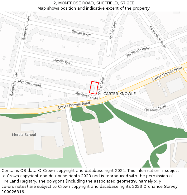 2, MONTROSE ROAD, SHEFFIELD, S7 2EE: Location map and indicative extent of plot