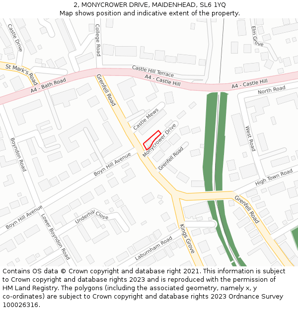 2, MONYCROWER DRIVE, MAIDENHEAD, SL6 1YQ: Location map and indicative extent of plot