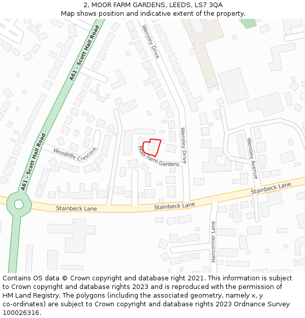 2, MOOR FARM GARDENS, LEEDS, LS7 3QA: Location map and indicative extent of plot