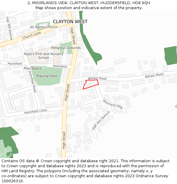 2, MOORLANDS VIEW, CLAYTON WEST, HUDDERSFIELD, HD8 9QH: Location map and indicative extent of plot