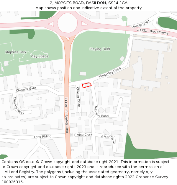 2, MOPSIES ROAD, BASILDON, SS14 1GA: Location map and indicative extent of plot