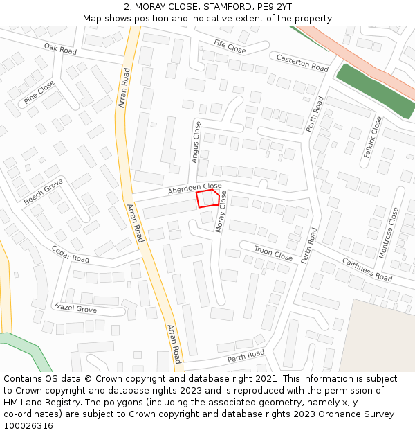 2, MORAY CLOSE, STAMFORD, PE9 2YT: Location map and indicative extent of plot