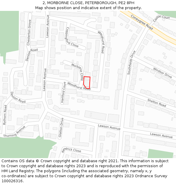 2, MORBORNE CLOSE, PETERBOROUGH, PE2 8PH: Location map and indicative extent of plot