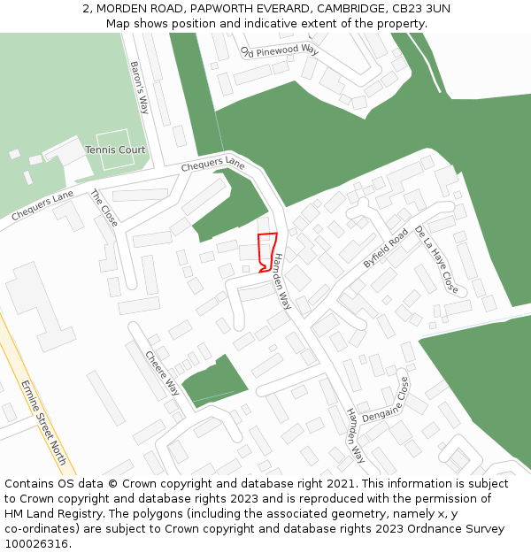 2, MORDEN ROAD, PAPWORTH EVERARD, CAMBRIDGE, CB23 3UN: Location map and indicative extent of plot